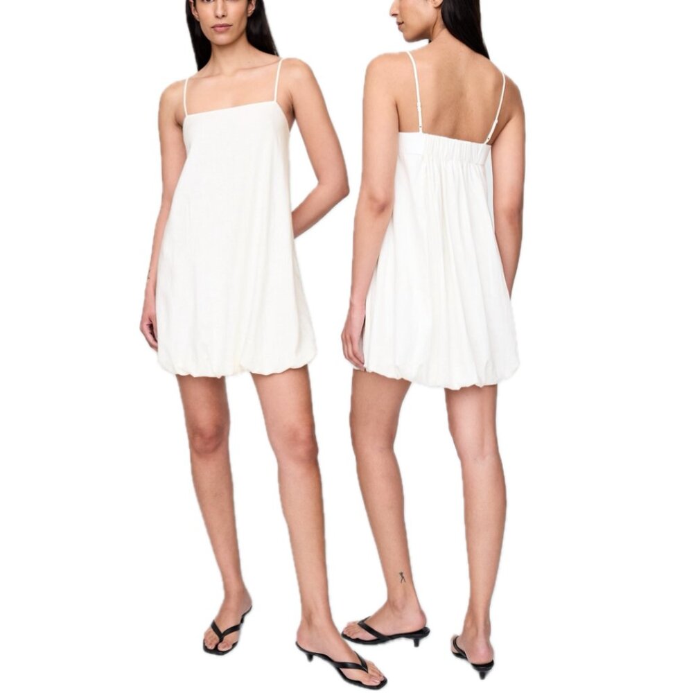 GAP Linen-Blend Strapless Square-Neckline Bubble Hem Mini Dress (New Off White)